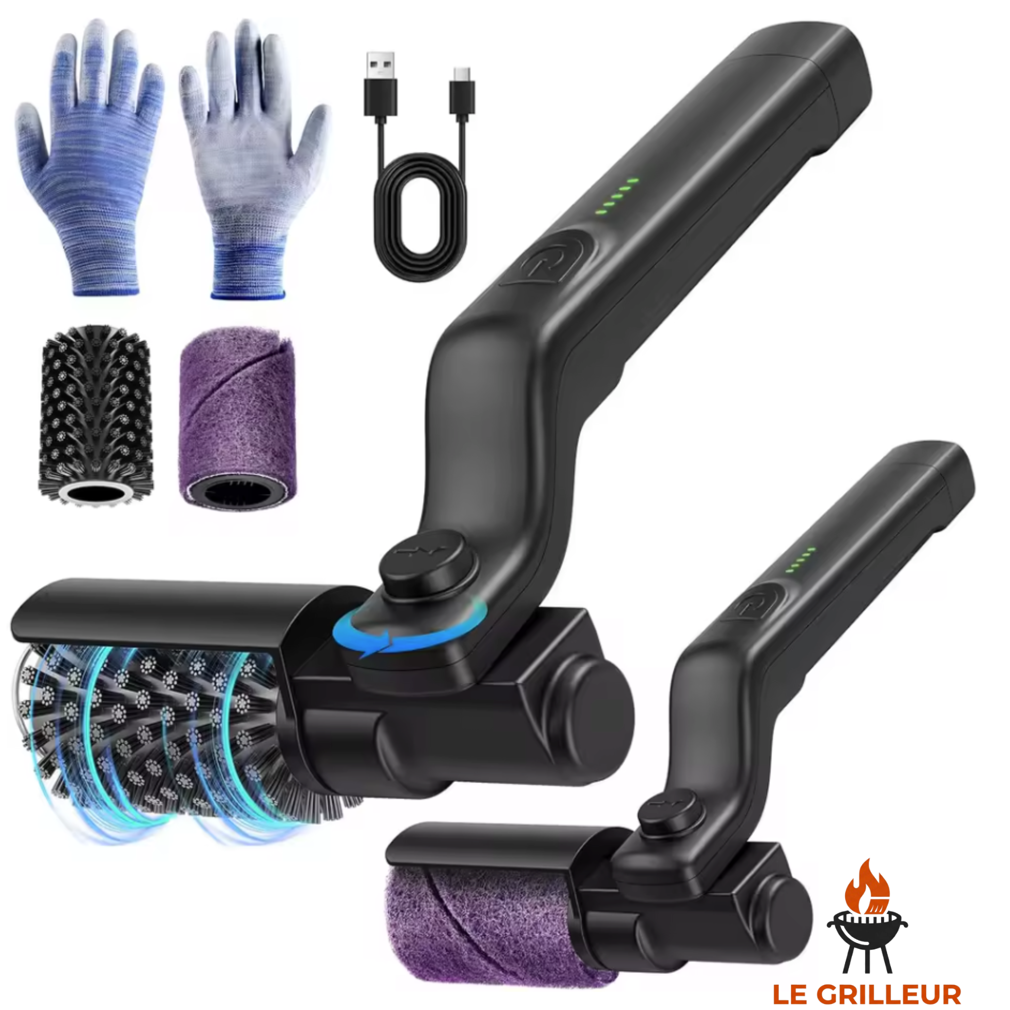 Brosse barbecue électrique Le Grilleur avec accessoires et têtes interchangeables